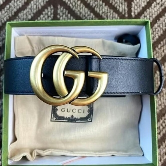New Gucci Double GG Buckle Leather Belt In Black - Picture 1 of 5